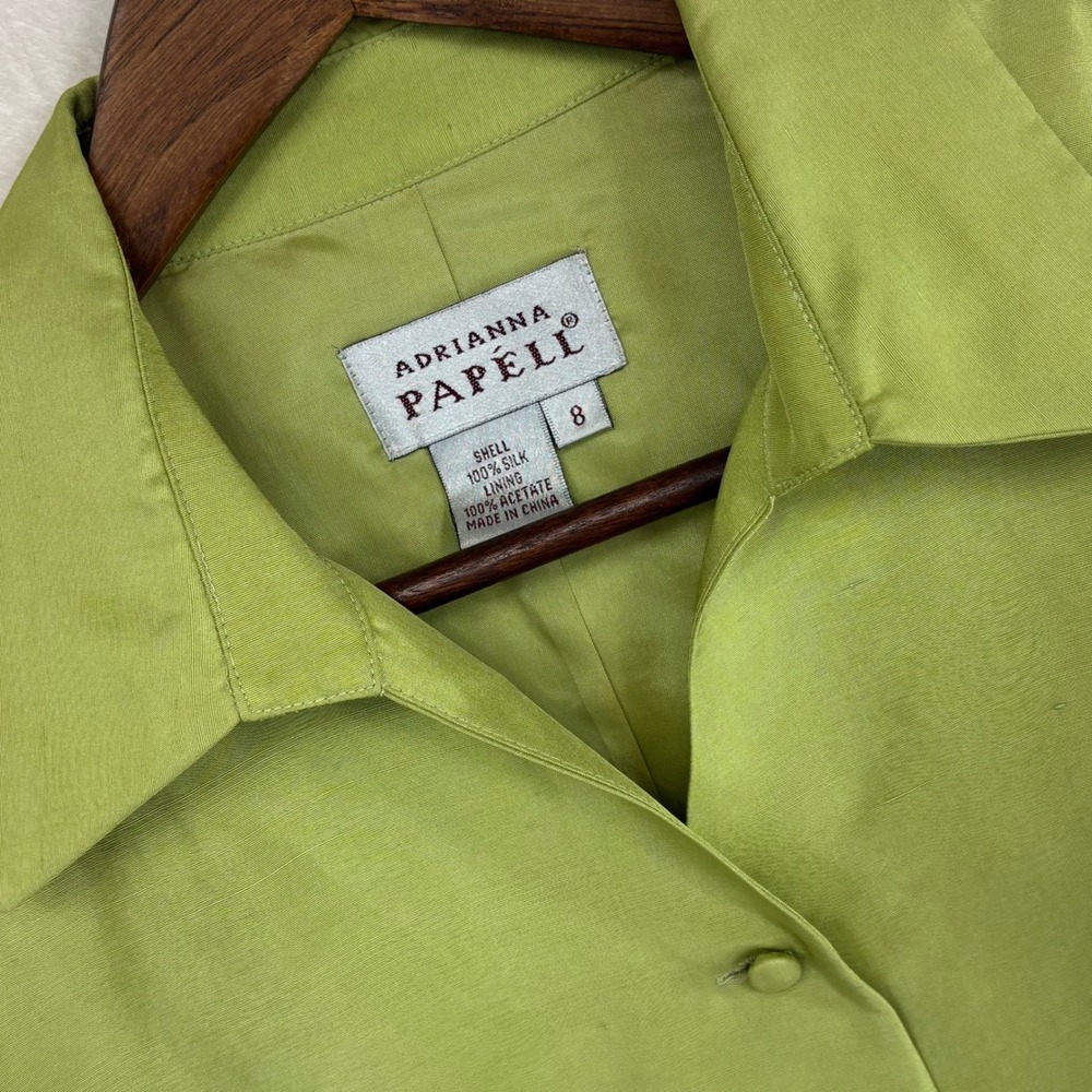 ADRIANNA PAPELL 100% SILK Green‎ Blazer Vintage Top Womens 8 Office Work Y2K 90s